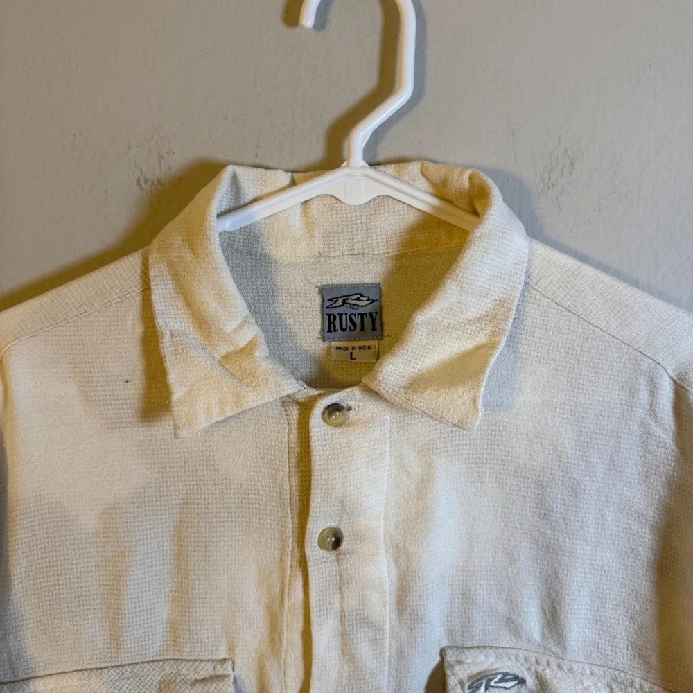 Vintage Rusty‎ Mens Cream Textured Long Sleeve Button Down Surf Shirt Large